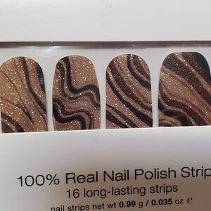 Sorry Not Quarry * Retro 70’s Vibe Gold & Brown Glitter Print Nail Polish Strips